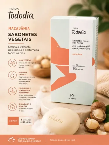 ? Sabonete em Barra Natura Tododia Macadâmia - Kit com 5 Unidades | Pronta Entrega