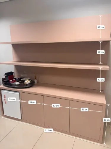 Móvel Buffet / Cantinho do Café com Painel, Prateleiras e Nicho para Frigobar 
