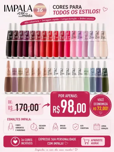 esmaltes Impala kit com 36 unidades