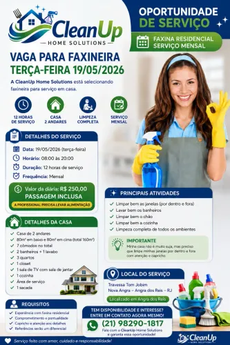 PROCURA SE FAXINEIRA EM ANGRA DOS REIS