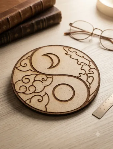 Quadro Decorativo Yin-Yang em MDF CRU 3mm tamanho 18 cm X 18 cm