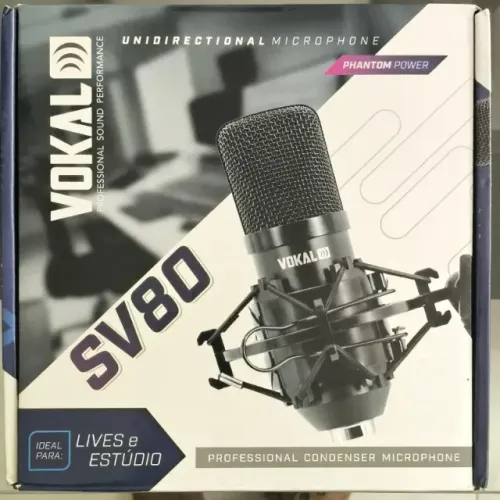Microfone Condensador Vokal Sv80x para Gravação Live Podcast Preto