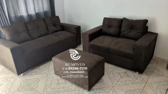 Sofá 2 e tres lugares com Puff Suede macio D33 Confortável Direto da Fábrica