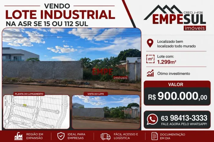 Vendo Lote industrial na ASR SE 15 OU 112 SUL