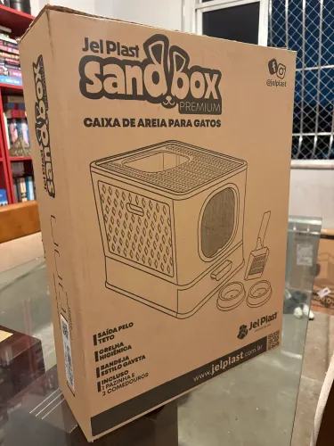 Caixa De Areia Para Gatos Fechada Grande Furba Sandbox Luxo - Cinza