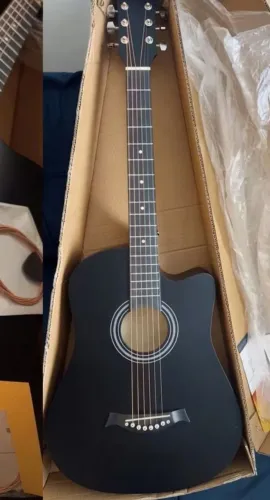 Violão Preto Fosco Acústico Novo na Caixa - Para Iniciantes - Cordas de Aço - Com Brindes
