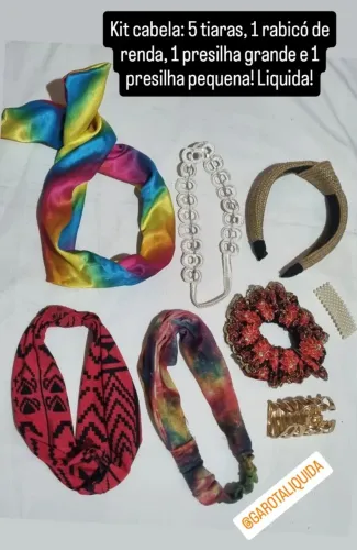 Kit para cabelo: presilha, tiaras, amarrador