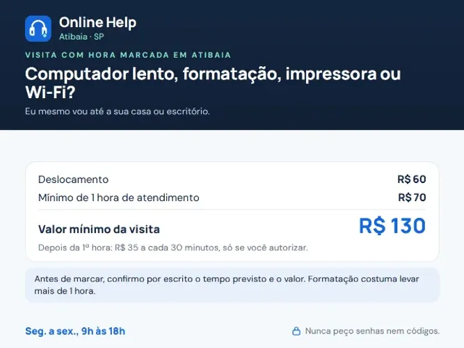 Técnico de informática em Atibaia: visita em casa para computador, notebook e Wi-Fi