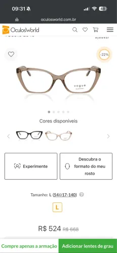 Óculos vogue armação 