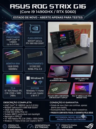 Notebook Gamer ASUS ROG Strix G16 - Novo
