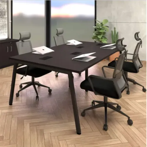 Espaço de Trabalho Mesa 4 Pessoas 2,40m Preto Pé Cavalete F5
