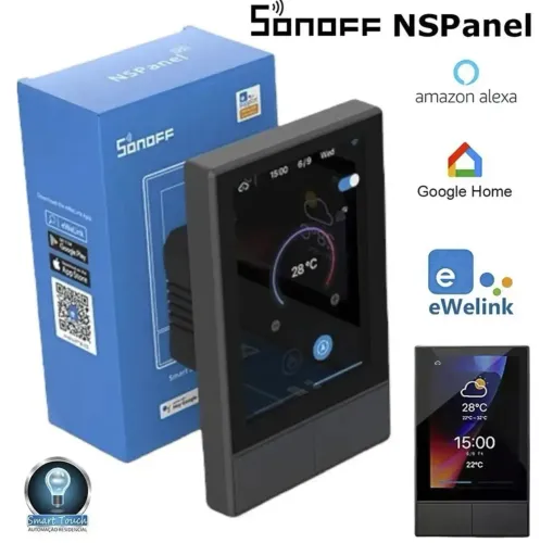 Sonoff NSPanel Preto - Interruptor Smart Wi-Fi 2 Canais com Tela Touch | Alexa