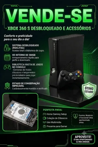Xbox 360 Desbloqueado + Vários Jogos + Controle e Cabos (Pronto para Jogar!)