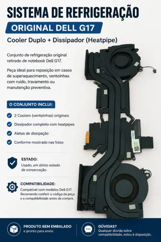 Dissipador (Heatpipe) Original Dell G17 5510 5511 5520 Sem Coolers