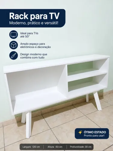 Rack para TV Branco Estilo Retrô - Lindo, Conservado e Pronto para Uso