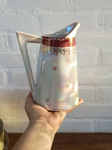 jarra alta em porcelana fios de ouro antigo Antiquario decoração colecionador raro louça