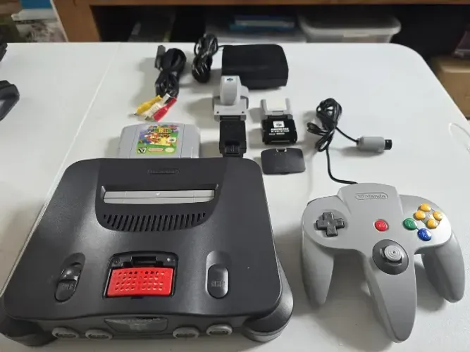 N64 Nintendo 64 na Caixa, Controle, Mario 64, Expan, Rumble, Memory, Cabos tudo Original