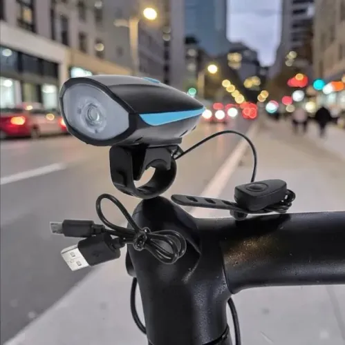 Lanterna e Buzina para Bicicleta 2 em 1 Recarregável