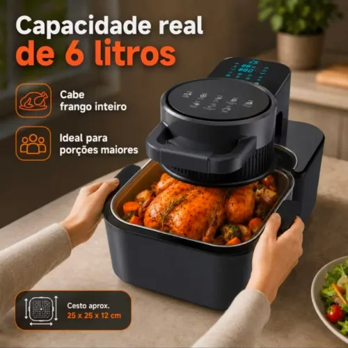 Air frayer fritadeira elétrica 8 funções 6L