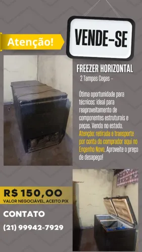 Freezer Horizontal Comercial 2 Tampas Cegas - Peças/Reforma