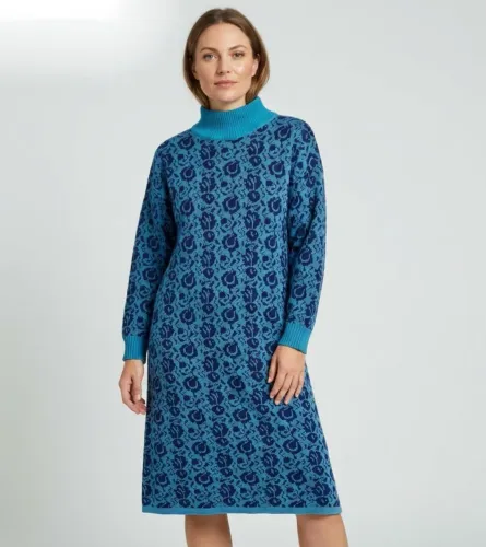 Vestido de Lã Tricô GG Sobrelegging Jackard Estilo Retrô