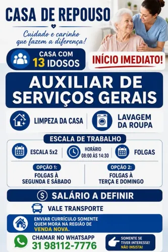 Vaga Auxiliar de Serviços gerais 