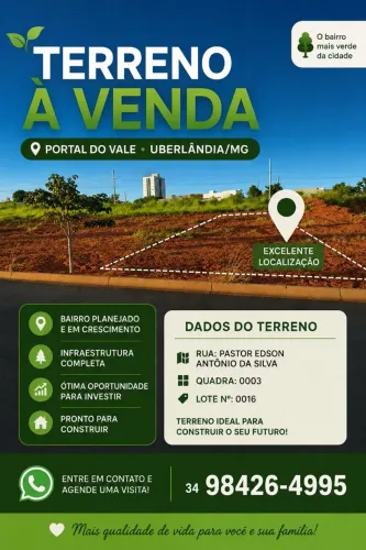 Vendo terreno no portal do vale em Uberlândia. 250 m²