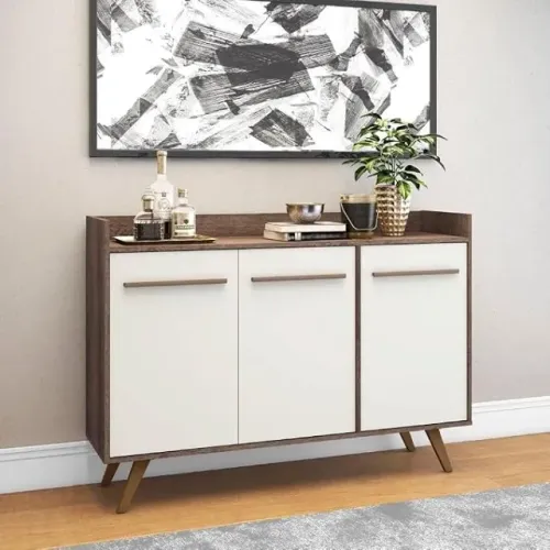 Aparador Buffet Movelbento 3 Portas Rústico/Off White 136cm - Lacrado Na Caixa