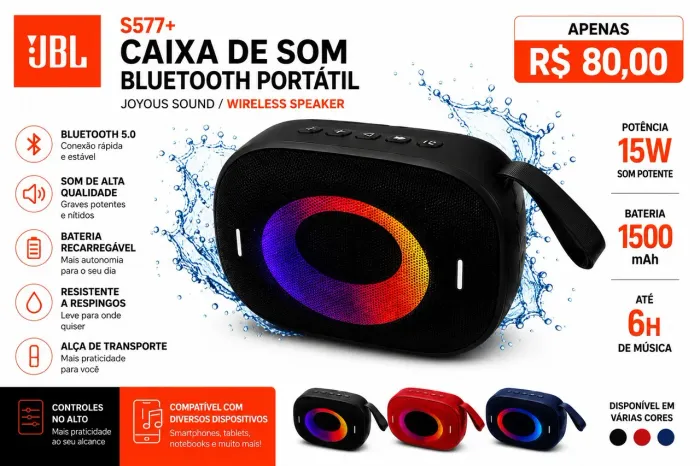 Caixa de Som JBL S577+ Bluetooth RGB 15W Som Potente R$80 ?