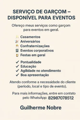 GARÇOM DISPONÍVEL!