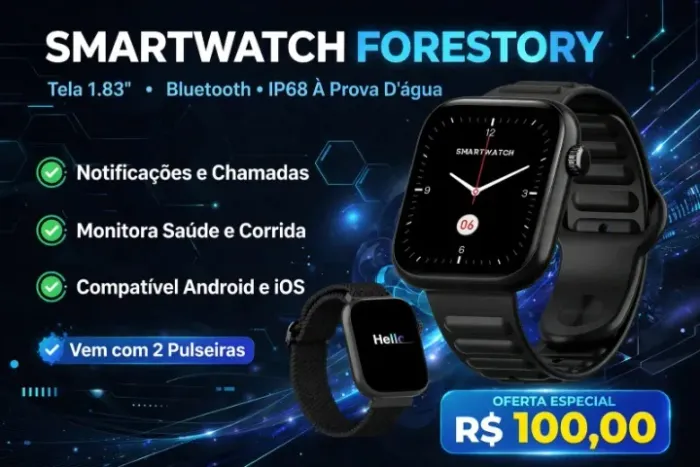 Relógio Smartwatch FORESTORY Inteligente Tela 1.83 Bluetooth Ip68 À Prova D'água