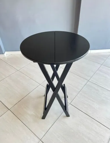 Mesa de Madeira Redonda Alta Bistro para Banqueta Preto