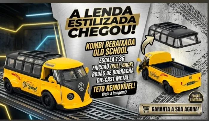 Carrinho de Metal Kombi amarela 1:36