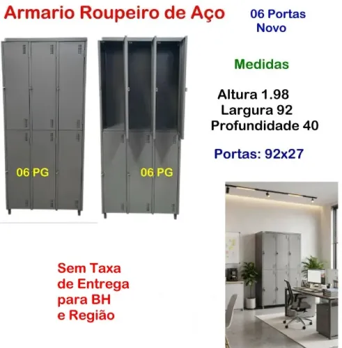 Armário Roupeiro 06 Portas Aço Chapa 26 Industria Vestiário Escola escaninho comercio auto
