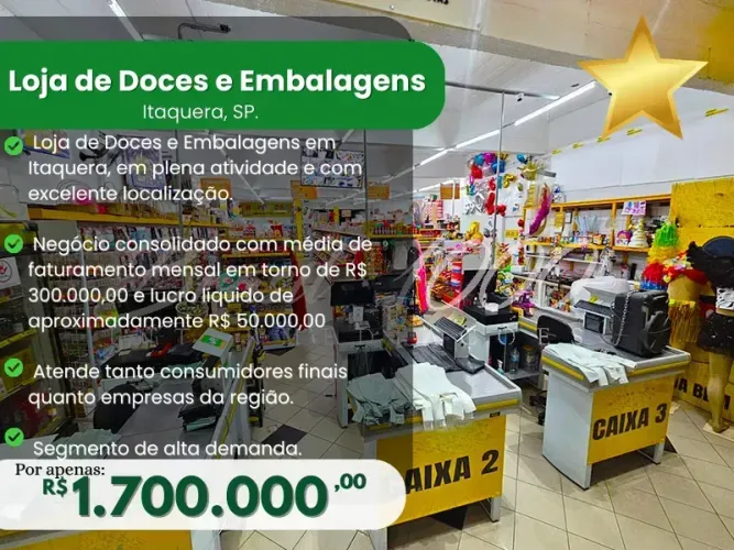 Loja de Doces e Embalagens em Itaquera, SP. (Cod. 113897)