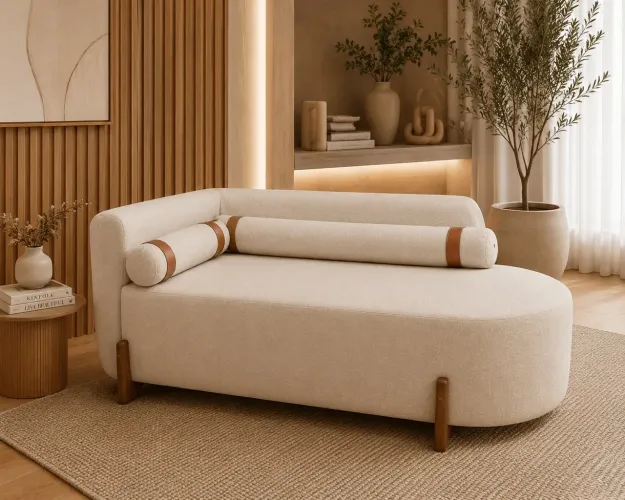 Sofá Remi - Design Orgânico com Almofadas Cilíndricas