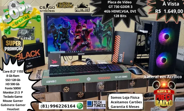 PC Gamer- Core i5 (8 Gb Ram-SSD 128, HD 500 Gb - Placa de Vídeo - Monitor 21.5