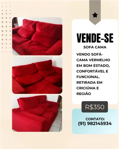 Sofá-Cama Vermelho em ótimo estado