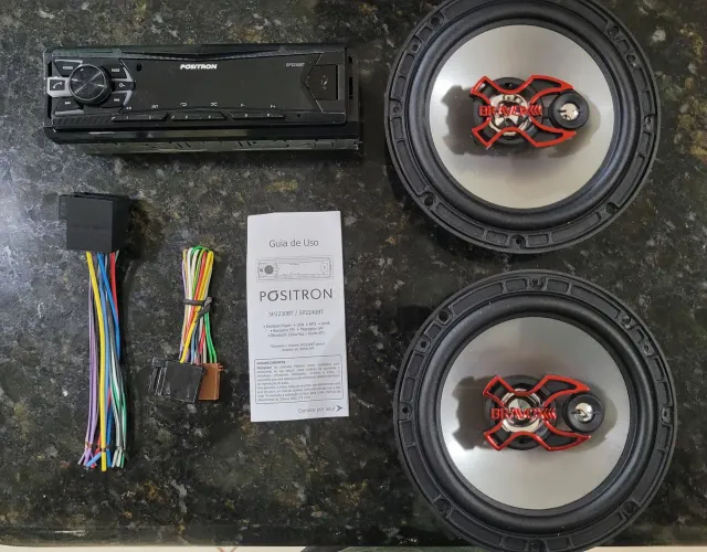 Kit par auto falante bravox + auto radio positron USB / BT
