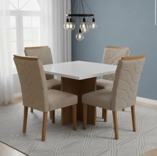 Conjunto Malibu 120 Cinamomo Off White com 4 Cadeiras Veludo Bege