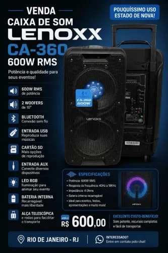 CAIXA DE SOM AMPLIFICADA LENOXX CA-360 - 600W RMS