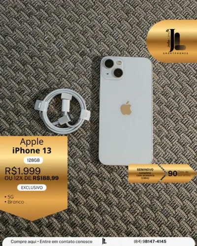 IPHONE 13, 5G, 128GB, BRANCO, SEMINOVO, EXCLUSIVO!