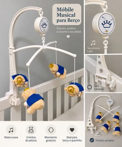 Móbile Musical Giratório para Berço com Ursinhos