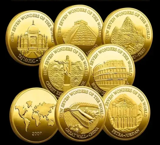 Lote 7 moedas comemorativas 7 maravilhas do mundo