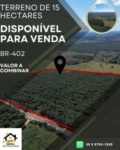Terreno de 15 Hectares(150.000m2) na BR MG-402, a 2km de São Francisco - MG