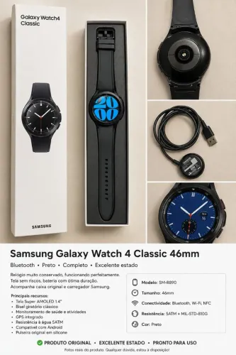 Samsung Galaxy Watch 4 Classic 46mm Preto | Caixa e Carregador Original | Excelente Estado