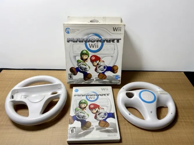 Mario Kart Wii Completo com Caixa Manual e 2 Volantes