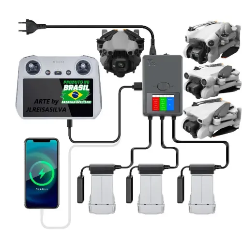 (4 em 1) Carregador Régua Hub Para Drones Dji Mini 5 Pro, Dji Mini 3&3Pro, Dji Mini 4 Pro