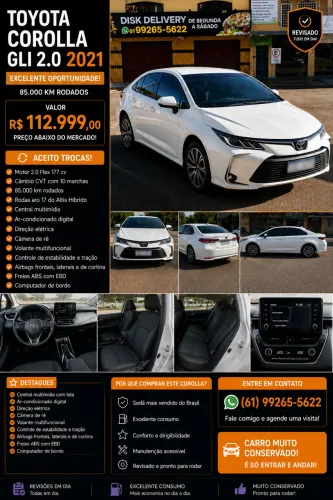 Toyota Corolla GLI 2.0 16V Flex Aut. 2021
