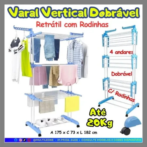 Título: Varal Vertical Dobrável Retrátil com Rodinhas - 4 Andares